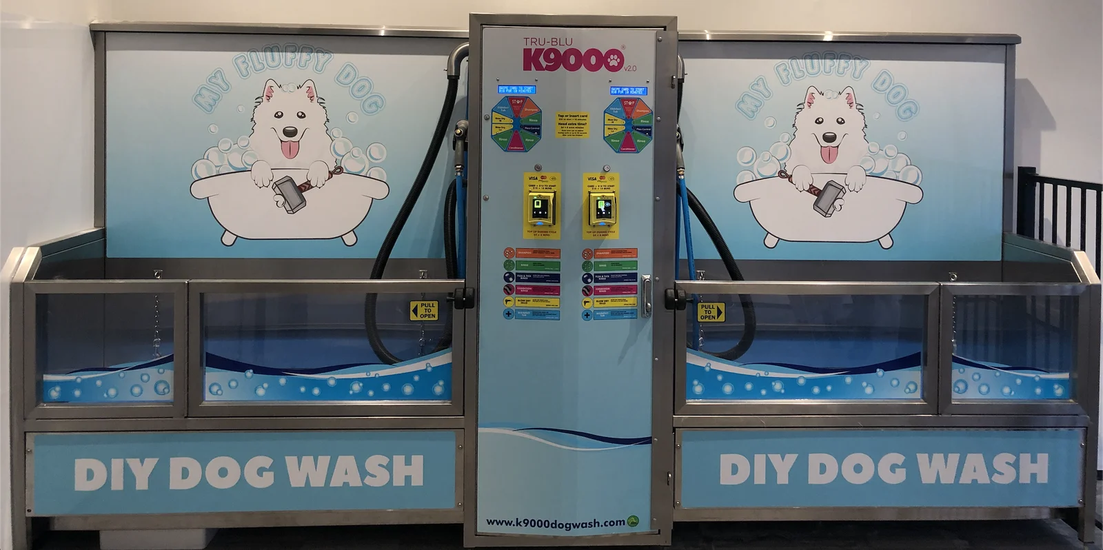 The dual-bay TRU-BLU K9000 self-serve DIY dog wash at My Fluffy Dog